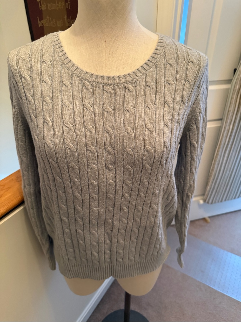 St. John's Bay Light Gray Cable-Knit Crewneck Sweater